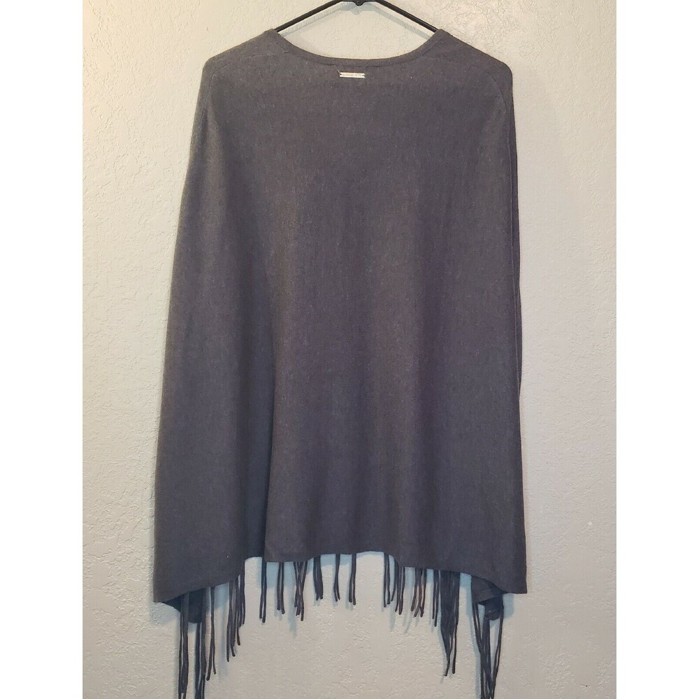 Michael Kors Womens V-Neck Gray Wrap Poncho Shawl PS Petite Small Tassels - Picture 7 of 8